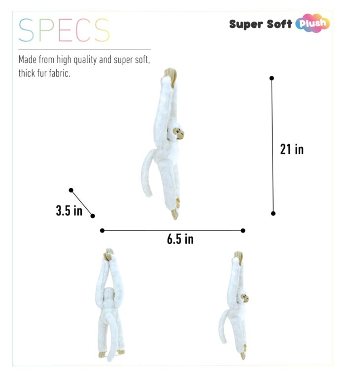 Long Arm Hanging White Squirrel Monkey - Super Soft Plush - Image 3