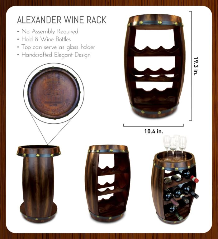 CoTa Global Alexander - 8 Bottles Wooden Holder - Barrel Shape - Wine Decor - Image 2