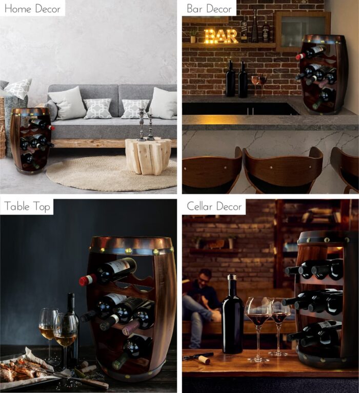 CoTa Global Alexander - 8 Bottles Wooden Holder - Barrel Shape - Wine Decor - Image 3