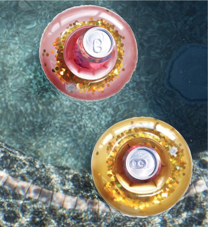 POZA Drink Holder Ring - Gold/Rose with Glitter - Set Of 2 - Pool Party - Image 5