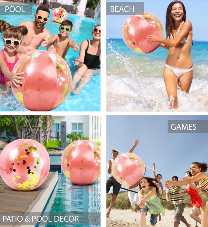 POZA Rose Gold Beach Ball 16" Set of 2 - Hexagon Glitter - Pool Party - Image 3