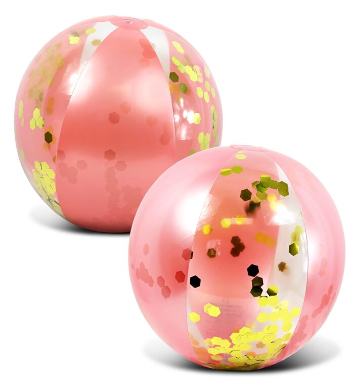 POZA Rose Gold Beach Ball 16" Set of 2 - Hexagon Glitter - Pool Party