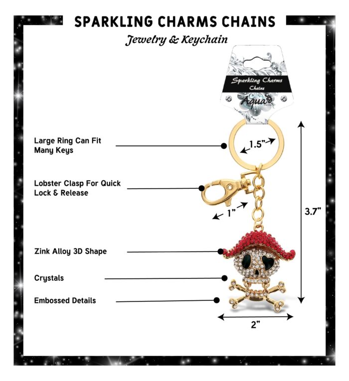 Pirate Skull Keychain - Gold Sparkling Charms - Image 2