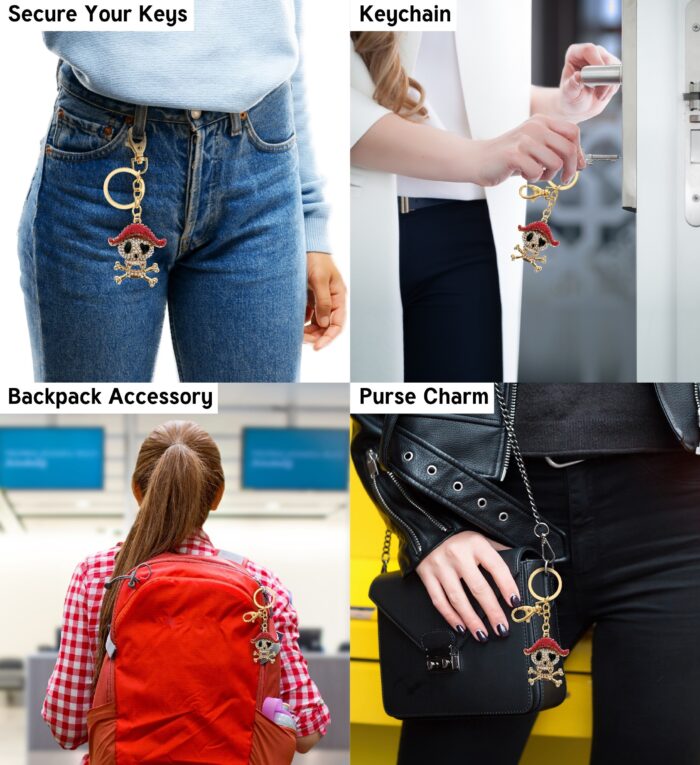 Pirate Skull Keychain - Gold Sparkling Charms - Image 3
