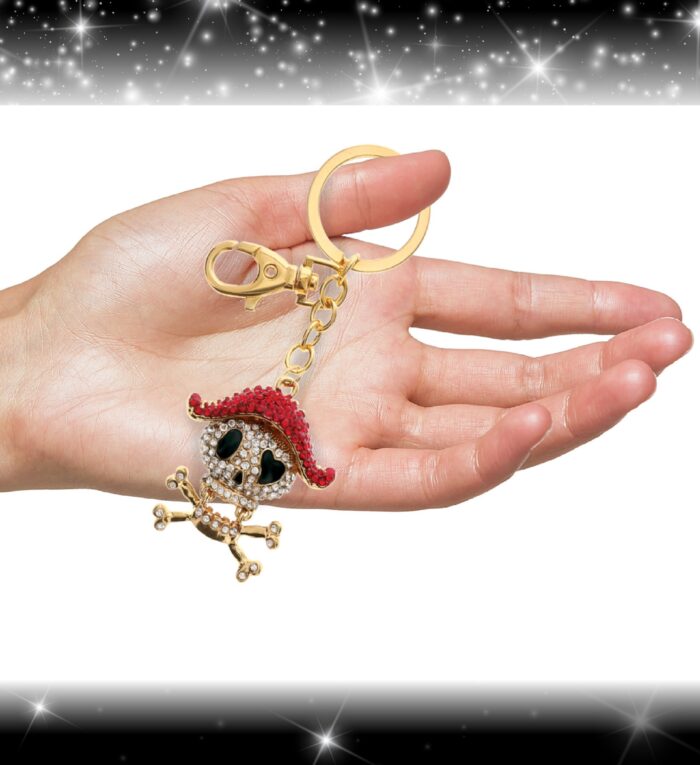 Pirate Skull Keychain - Gold Sparkling Charms - Image 4