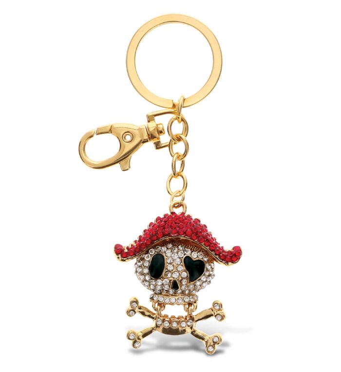 Pirate Skull Keychain - Gold Sparkling Charms