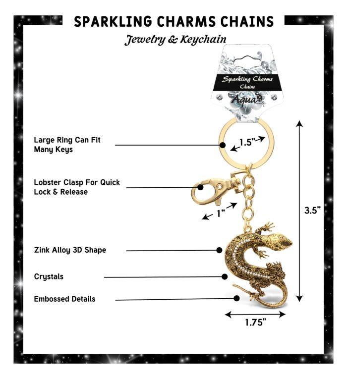 Gecko Keychain - Gold Sparkling Charms - Image 2