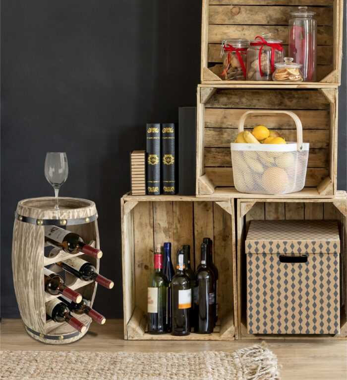 Wine Decor - Modern Alexander - 8 Bottles Wooden Holder - Barrel Shape - Image 5