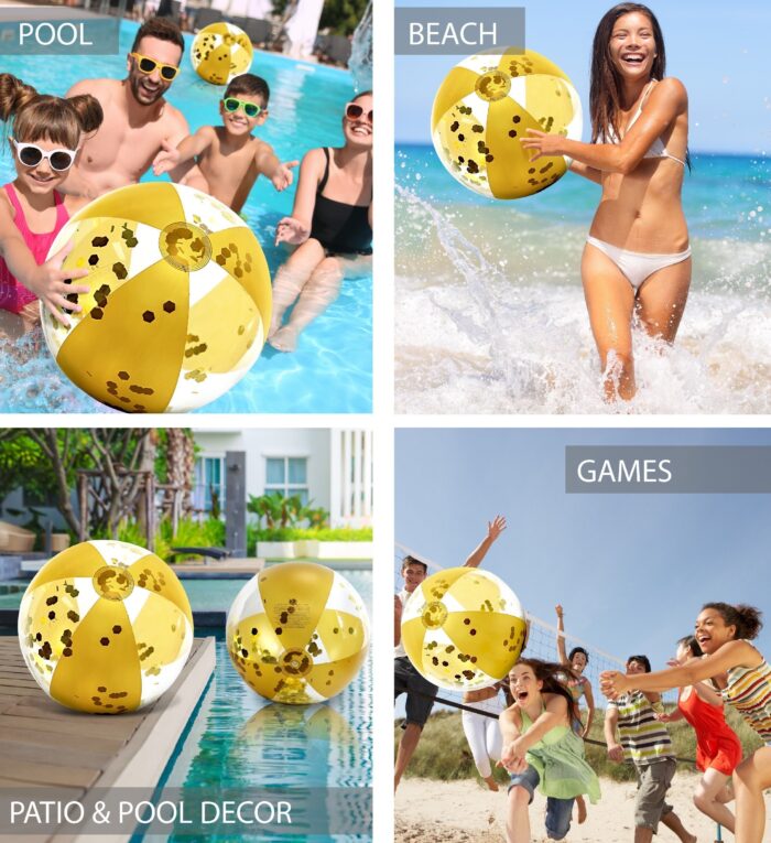 POZA Gold Beach Ball 16" Set of 2 - Hexagon Glitter - Pool Party - Image 3