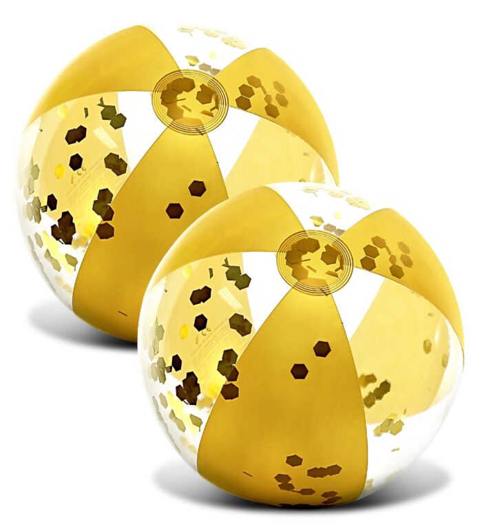 POZA Gold Beach Ball 16" Set of 2 - Hexagon Glitter - Pool Party