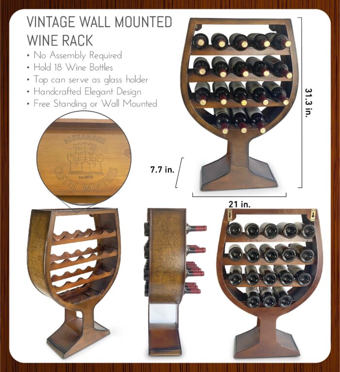 Wine Decor - Vintage Wall Mounted Wine Rack Wine Glass Shape - 18 Bottles - Image 2