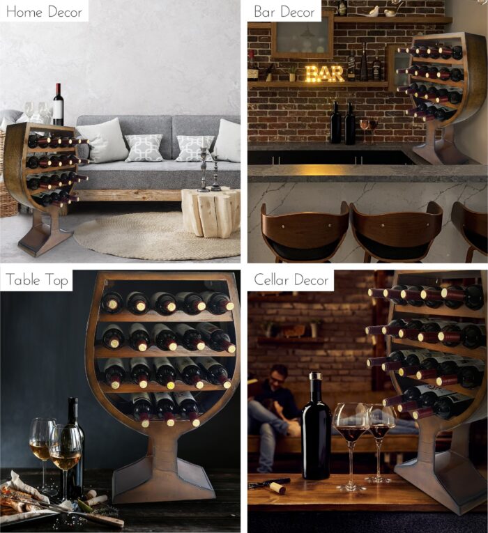 Wine Decor - Vintage Wall Mounted Wine Rack Wine Glass Shape - 18 Bottles - Image 3