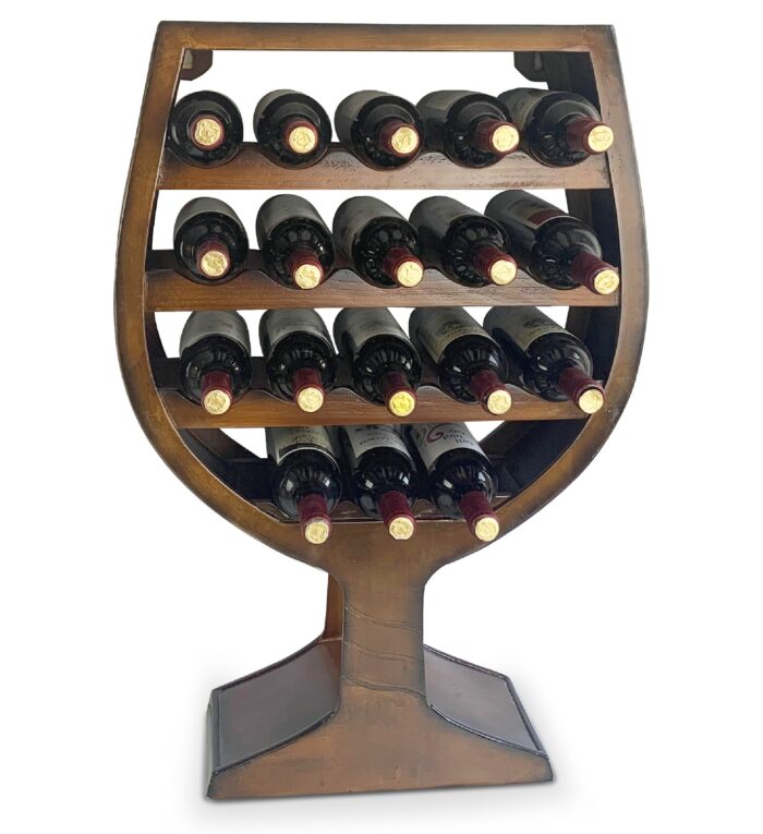 Wine Decor - Vintage Wall Mounted Wine Rack Wine Glass Shape - 18 Bottles