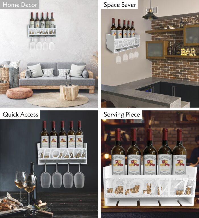 White Modern Wall Mounted Wine Rack - 5 Bottles - Wine Decor - Image 3