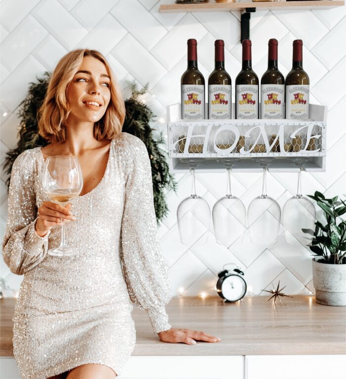 White Modern Wall Mounted Wine Rack - 5 Bottles - Wine Decor - Image 6
