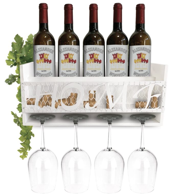 White Modern Wall Mounted Wine Rack - 5 Bottles - Wine Decor