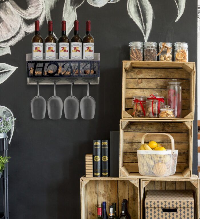 Grey Modern Wall Mounted Wine Rack - 5 Bottles - Wine Decor - Image 5