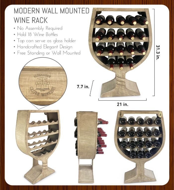 Wine Decor - Modern Wall Mounted Wine Rack Wine Glass Shape - 18 Bottles - Image 2