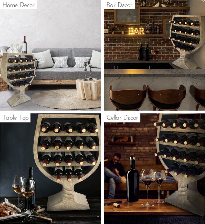 Wine Decor - Modern Wall Mounted Wine Rack Wine Glass Shape - 18 Bottles - Image 3