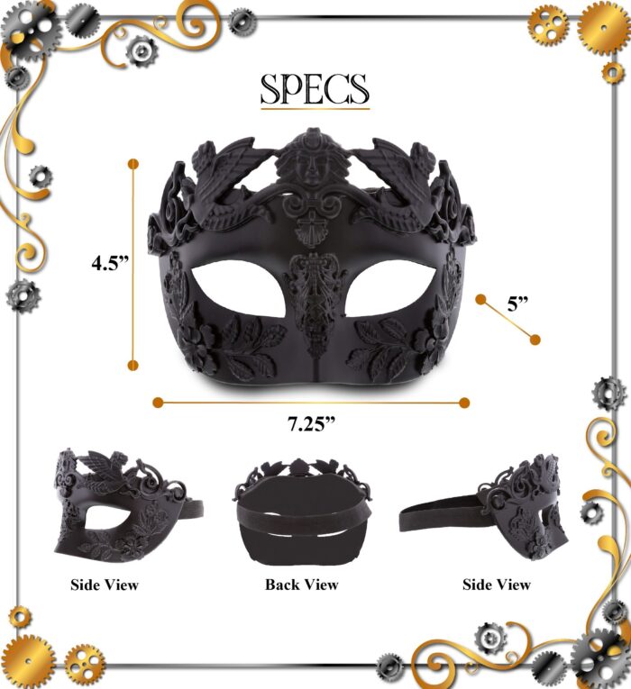 Venetian Royal Masquerade Ball Mask - Black - Steampunk - Image 2
