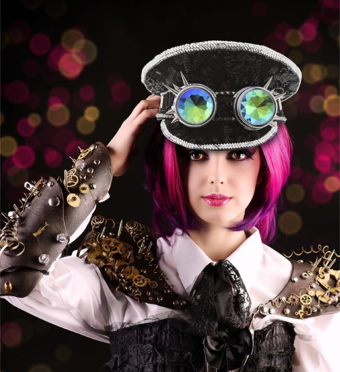 Captain Sequin Hat With Goggles - Black - Steampunk - Image 7