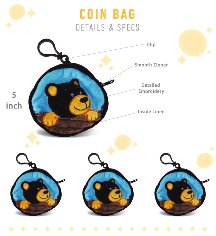4 Inch Coin Bag - Black Bear - Image 2