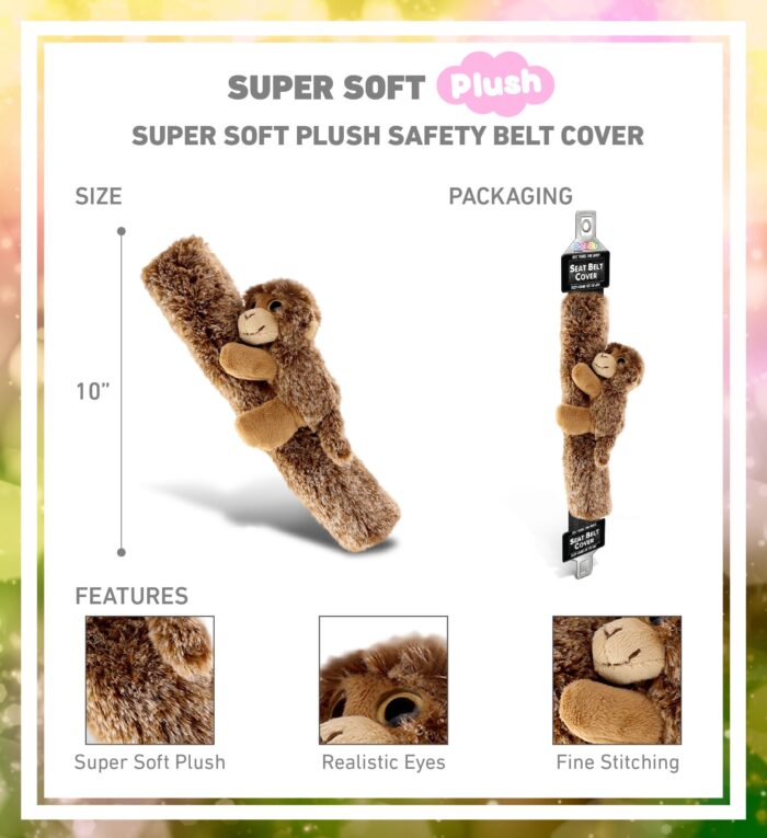 Monkey - Super Soft Plush Safety Belt Cover - Image 2