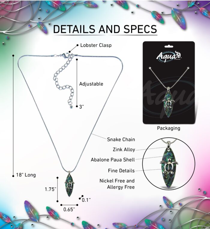 Necklace - Snake Chain 18" - Natural Paua - Surfboard - Aqua79 Jewelry - Image 2