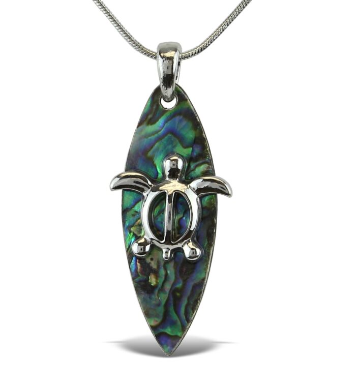 Necklace - Snake Chain 18" - Natural Paua - Surfboard - Aqua79 Jewelry