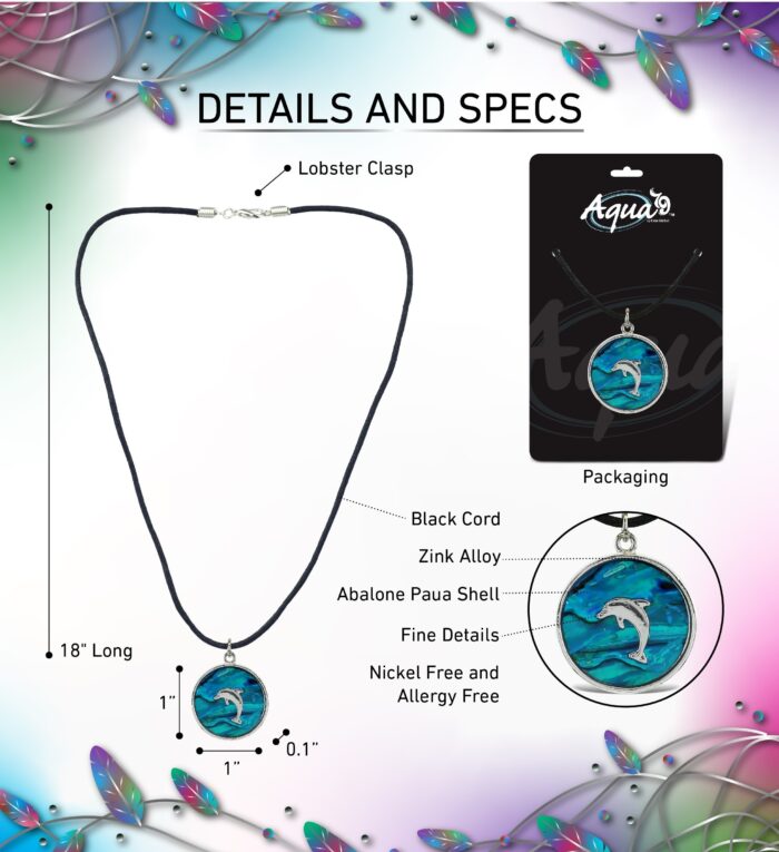 Necklace - Black Cord 18" - Circle Natural Paua - Dolphin - Aqua79 Jewelry - Image 2