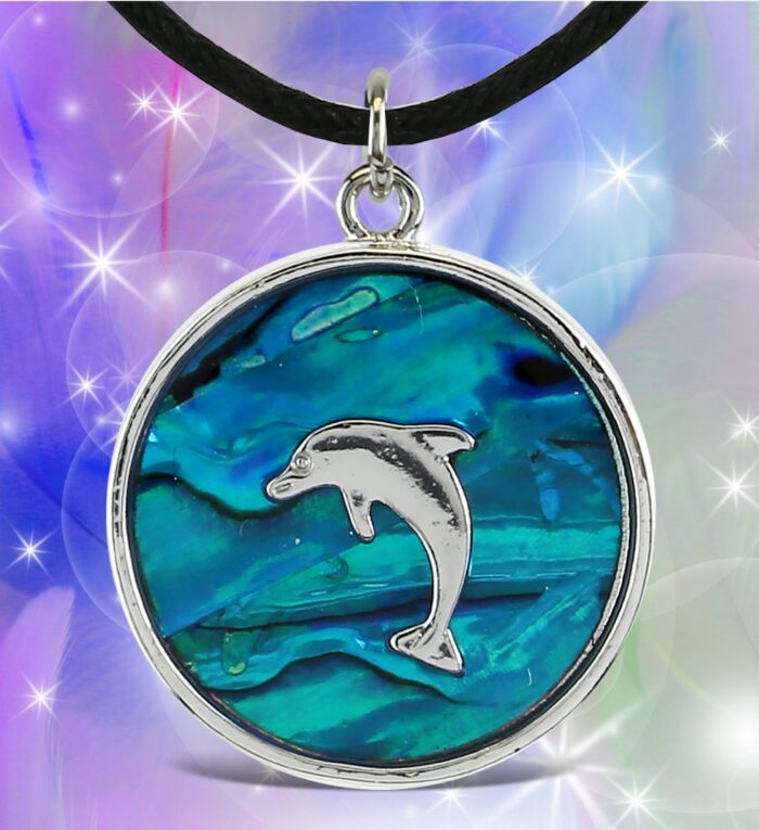 Necklace - Black Cord 18" - Circle Natural Paua - Dolphin - Aqua79 Jewelry - Image 5