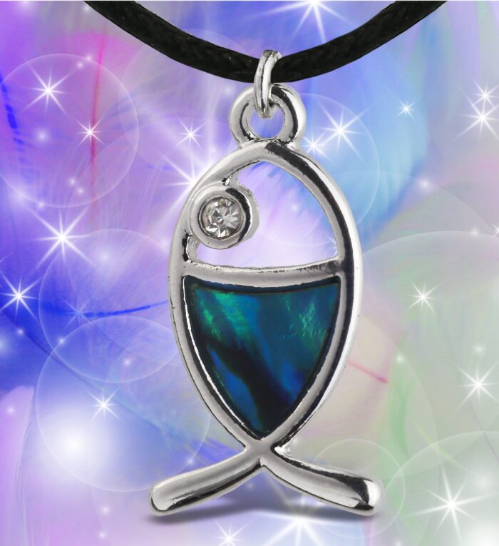 Necklace - Black Cord 18" - Blue Paua - Christian Fish - Aqua79 Jewelry - Image 5