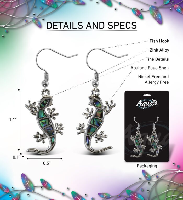 Earrings - Dangle Post - Fish Hook - Natural Paua - Gecko - Aqua79 Jewelry - Image 2