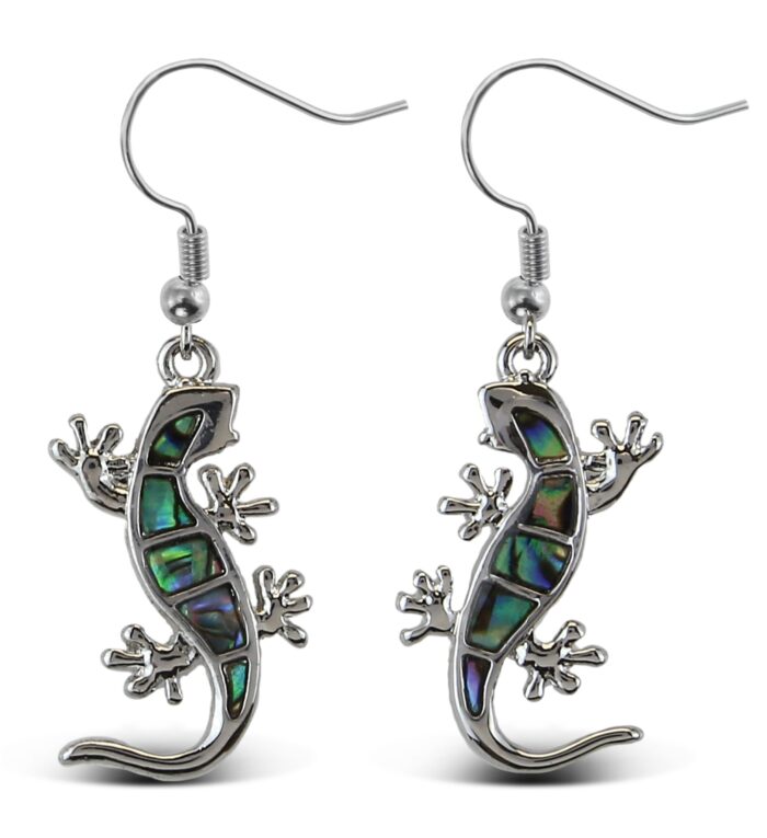 Earrings - Dangle Post - Fish Hook - Natural Paua - Gecko - Aqua79 Jewelry