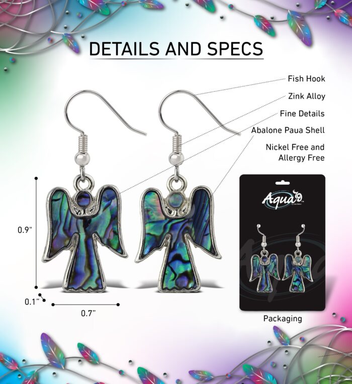 Earrings - Dangle Post - Fish Hook - Natural Paua - Angel - Aqua79 Jewelry - Image 2