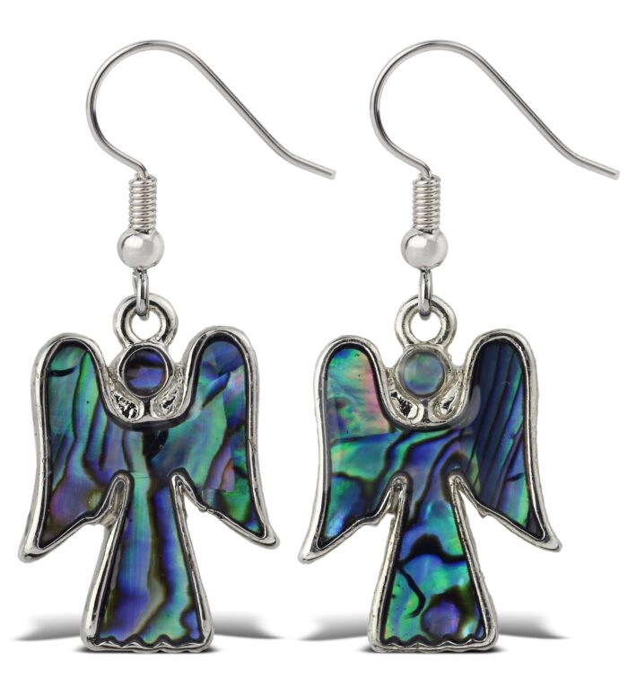 Earrings - Dangle Post - Fish Hook - Natural Paua - Angel - Aqua79 Jewelry