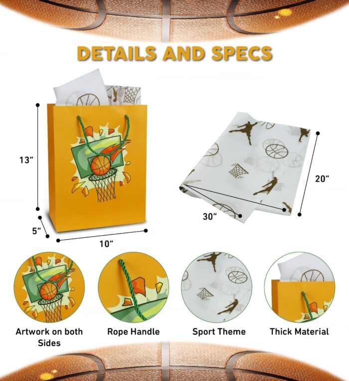 Basketball (10X5X13) & Tissue Paper - Basketball (30X20) - Gift Bag - Image 2