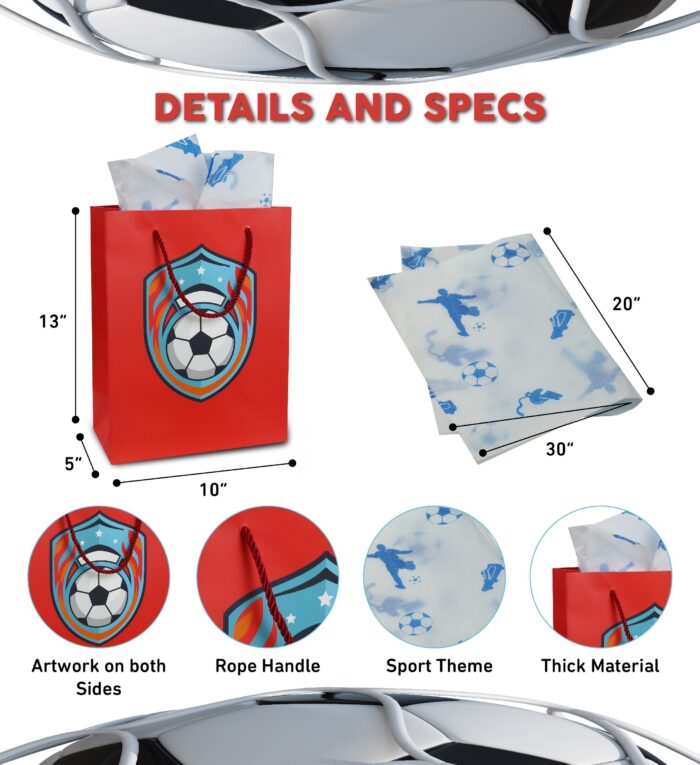 Soccer (10X5X13) & Tissue Paper - Soccer (30X20) - Gift Bag - Image 2