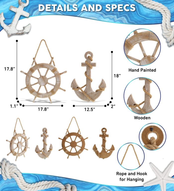 Baja Beach Wall Anchor & Ship Wheel Set - Nautical Decor - Image 2
