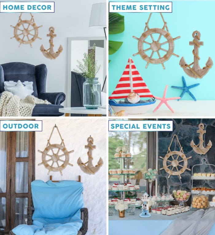 Baja Beach Wall Anchor & Ship Wheel Set - Nautical Decor - Image 3