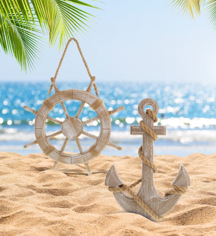 Baja Beach Wall Anchor & Ship Wheel Set - Nautical Decor - Image 5