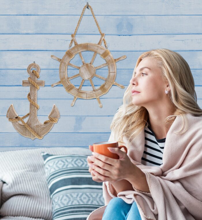 Baja Beach Wall Anchor & Ship Wheel Set - Nautical Decor - Image 6