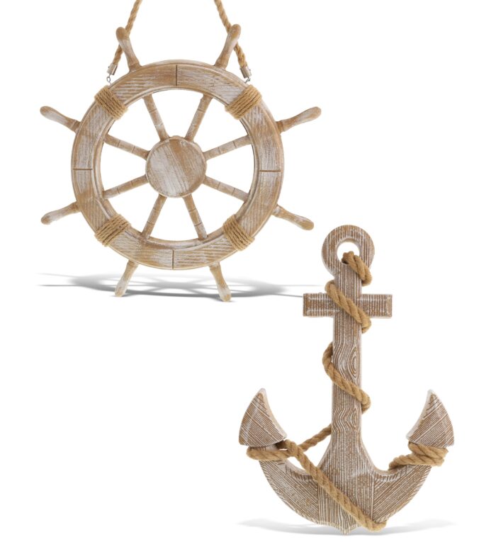 Baja Beach Wall Anchor & Ship Wheel Set - Nautical Decor