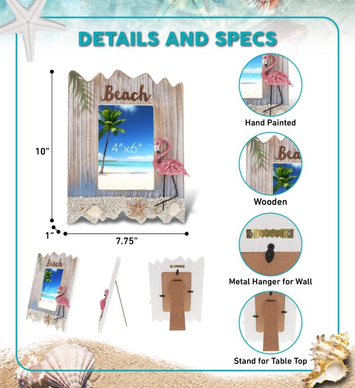 Flamingo Beach Frame 4"X6" - Nautical Decor - Image 2