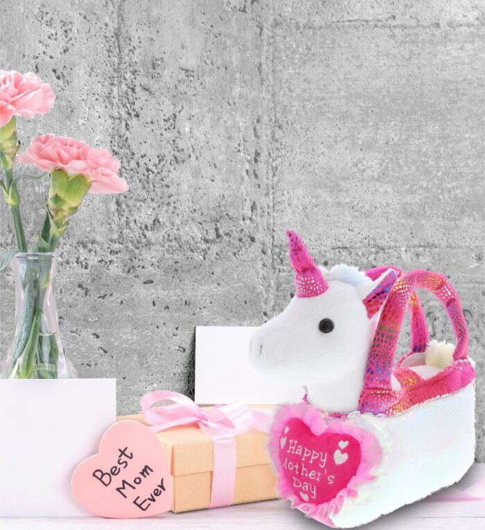 DolliBu Happy Mother's Day Pink Unicorn Plush Pet Carrier - Cute Stuffed Animal Purse with Pink Heart Message for Best Mommy, Grandma, Wife, Daughter - Cute Unicorn Plush Handbag Gift - 9" Inches - Image 6