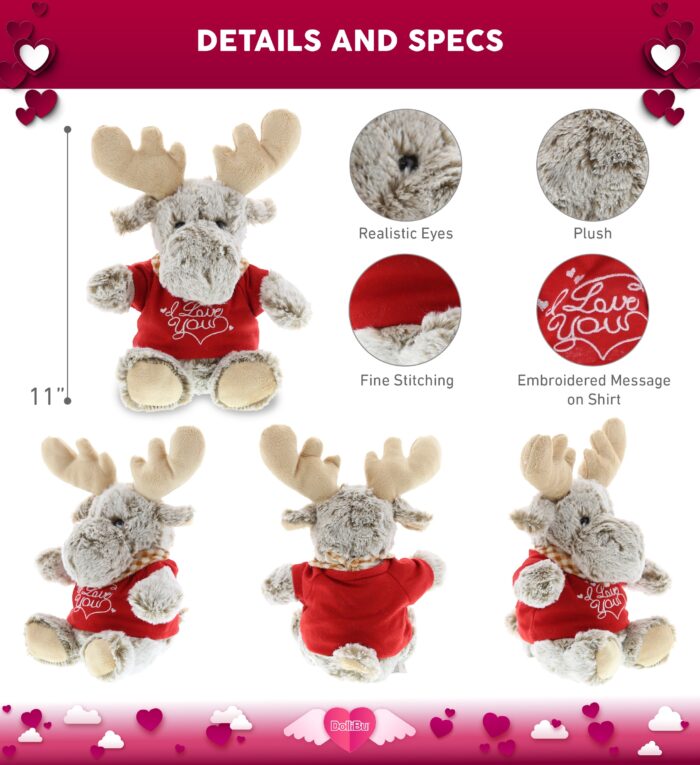 I Love You Valentines - Sitting Moose - Super-Soft Plush - Image 2