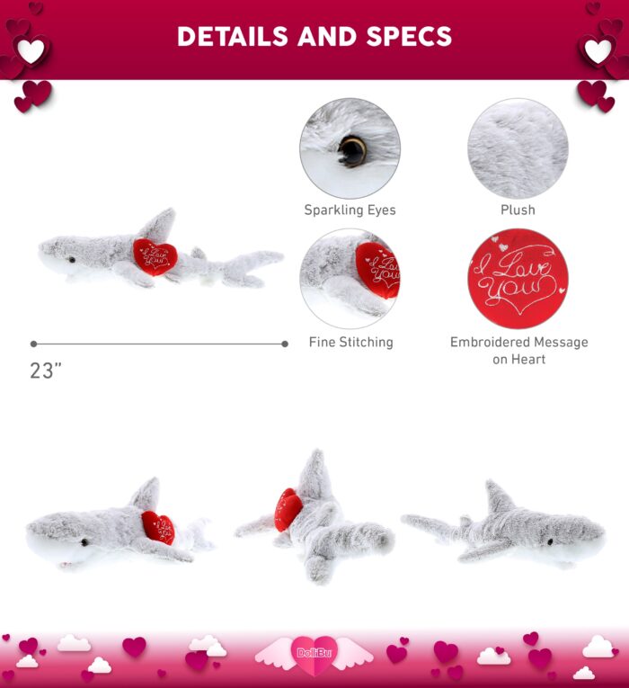 I Love You Valentines - Shark - Super-Soft Plush - Image 2