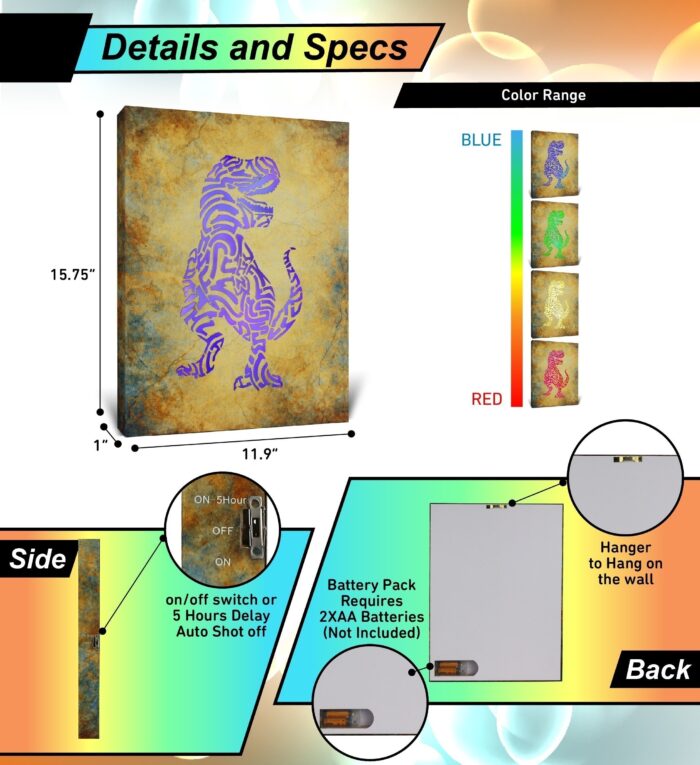 T-Rex Dinosaur - Led Light Up Wall Picture Art - Image 3