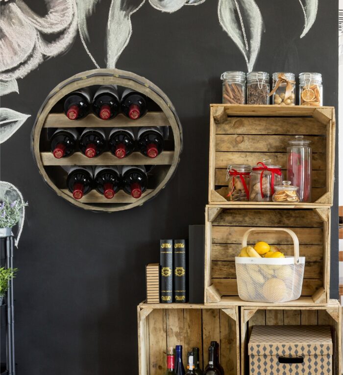 Natural Wood Industrial Wall Mounted Barrel Wine Rack - 10 Bottles - Wine Décor - Image 5