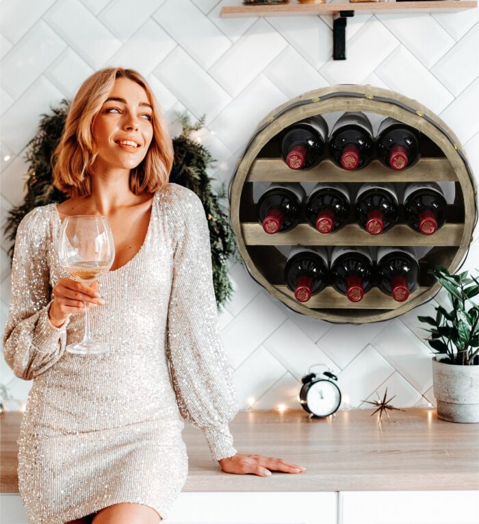 Natural Wood Industrial Wall Mounted Barrel Wine Rack - 10 Bottles - Wine Décor - Image 6